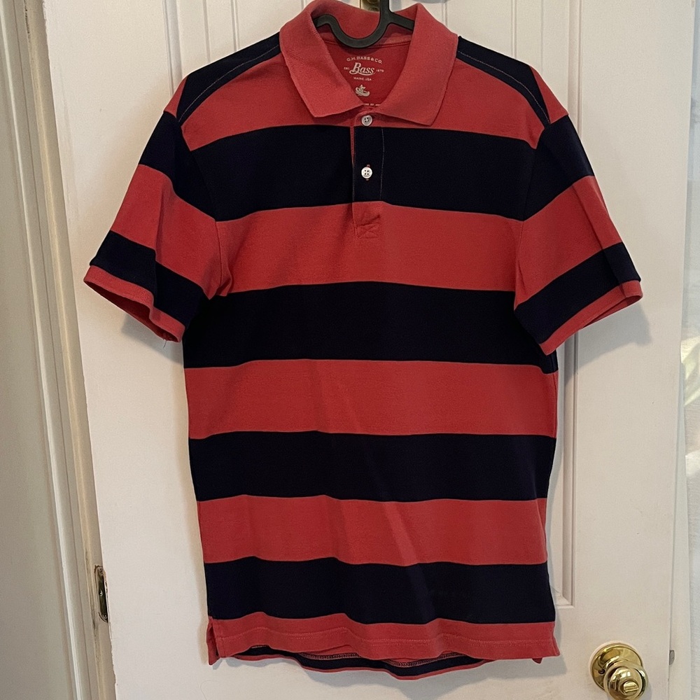 Bass Men's Polo Shirt with Red and Black Stripes